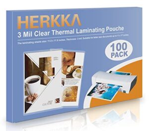 herkka 100 pack laminating sheets, hold 11 x 17 inch sheet, 3 mil clear thermal laminating pouches 11.5 x 17.5 inch lamination sheet paper for laminator, round corner