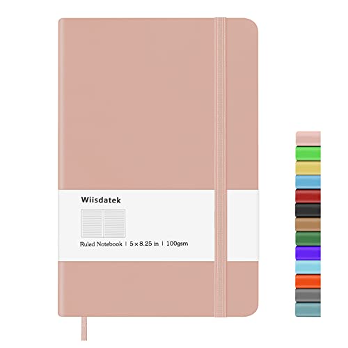 Wiisdatek Notebook Journal, Lined Hard Cover,100Gsm Premium Thick Paper with Inner Pocket for Writing Note Taking Office School,5"×8.25"(Pink)