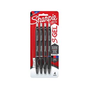sharpie s-gel retractable gel pen, 0.5mm fine point, assorted ink, 4/pack