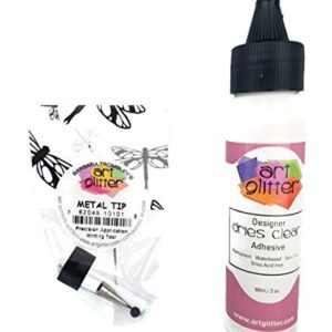 Art Glitter Glue Designer Dries Clear Adhesive 2 oz with Ultra Fine Metal Tip