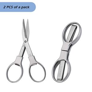 2Pcs Folding Scissors,Safe Portable Travel Scissors,Stainless Steel Telescopic Cutter Used for Home Office, Safety Portable Travel Trip Scissors