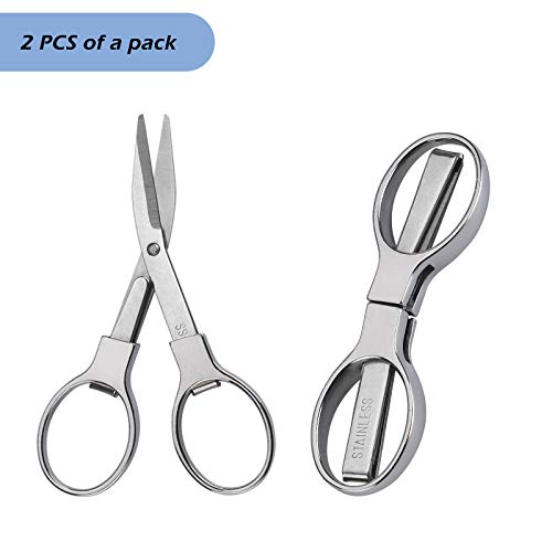 2Pcs Folding Scissors,Safe Portable Travel Scissors,Stainless Steel Telescopic Cutter Used for Home Office, Safety Portable Travel Trip Scissors