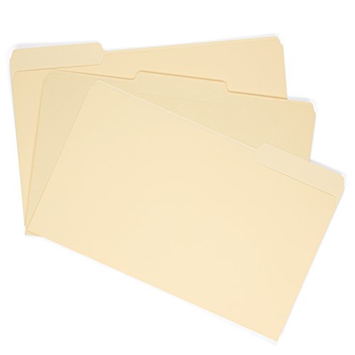 File Folder, 1/3 Cut Assorted Tab, Legal Size, Manila, Great for Organizing and Easy File Storage, 100 Per Box