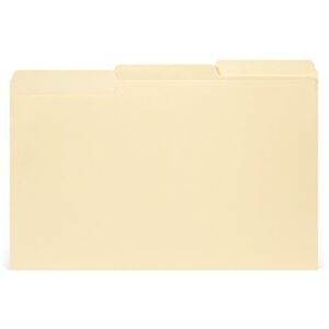 File Folder, 1/3 Cut Assorted Tab, Legal Size, Manila, Great for Organizing and Easy File Storage, 100 Per Box