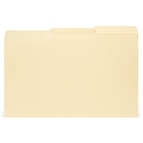 File Folder, 1/3 Cut Assorted Tab, Legal Size, Manila, Great for Organizing and Easy File Storage, 100 Per Box