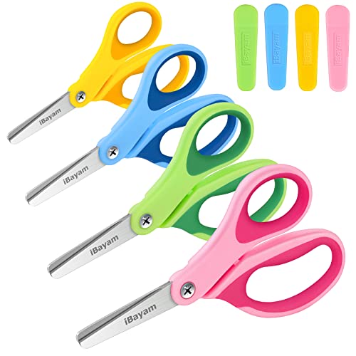 Kids Scissors, iBayam 5" Kid Scissors with Cover, Safety Small scissors, Student Blunt Tip Scissors for School Kids Age 4-7 8 9 10-12, Classroom Toddler Child Scissors Scrapbooking Art Craft Supplies