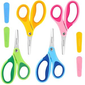 Kids Scissors, iBayam 5" Kid Scissors with Cover, Safety Small scissors, Student Blunt Tip Scissors for School Kids Age 4-7 8 9 10-12, Classroom Toddler Child Scissors Scrapbooking Art Craft Supplies