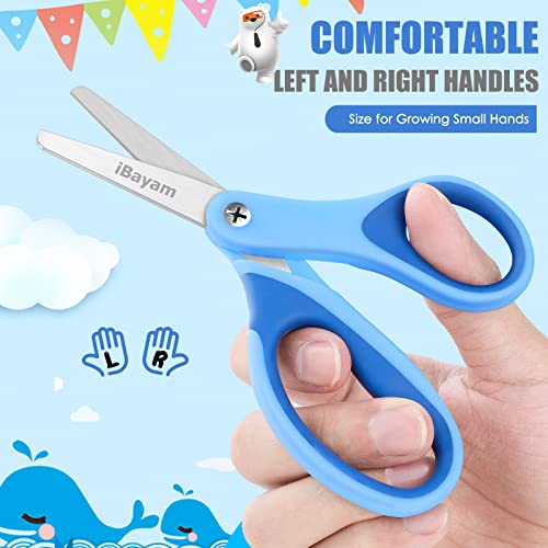 Kids Scissors, iBayam 5" Kid Scissors with Cover, Safety Small scissors, Student Blunt Tip Scissors for School Kids Age 4-7 8 9 10-12, Classroom Toddler Child Scissors Scrapbooking Art Craft Supplies