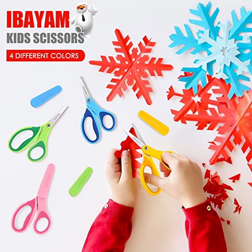 Kids Scissors, iBayam 5" Kid Scissors with Cover, Safety Small scissors, Student Blunt Tip Scissors for School Kids Age 4-7 8 9 10-12, Classroom Toddler Child Scissors Scrapbooking Art Craft Supplies