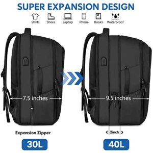 Travel Backpack for Men Women, 40L Flight Approved Carry On Backpack, Large Expandable Luggage Backpack, 17 Inch Water Resistant Lightweight Business College Laptop Daypack Weekender Bag, Black