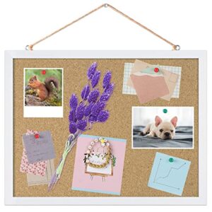 Cork Board Bulletin Board 15.7 x 12 Inches with Rectangle White Frame Hanging Pin for Office Home Message Board or Vision Board Decoration