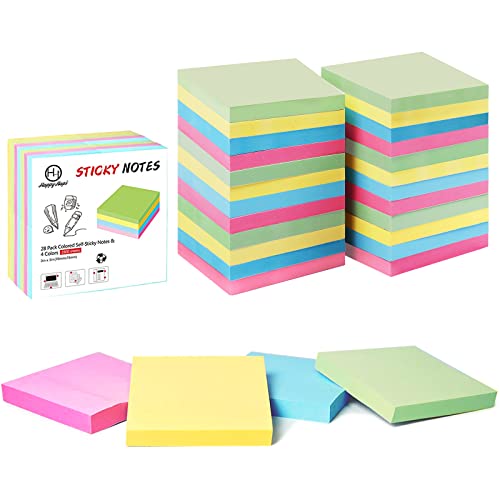 Sticky Notes 3x3 Inches Bulk 28 Pack 2800 Sheets Colored Self-Stick Pads, 100 Sheets/Pad, 4 Bright Colors (Yellow, Green, Pink, Blue) for Office Supplies, School, Home