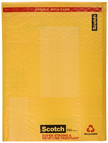 Scotch Plastic Bubble Mailer, 10.5 in x 15.25 in, Size #5, Yellow, 4/Pack (8915-4)