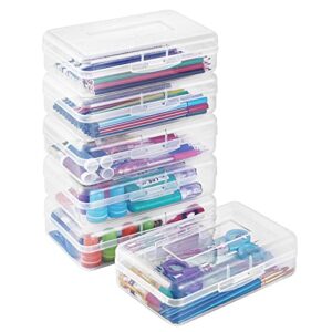 sooez 6 pack clear pencil box, plastic large capacity pencil boxes plastic boxes with snap-tight lid, office supplies storage organizer box, stackable design and stylish
