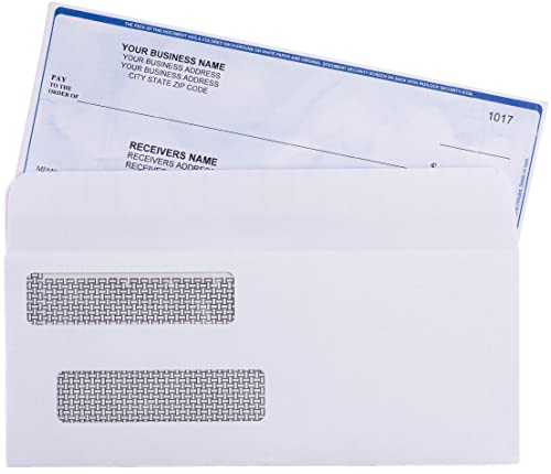 500 Self Seal QuickBooks Double Window Security Check Envelopes - for Business Laser Checks, Ultra Security Tinted, Self Adhesive Peel & Seal White, Size 3 5/8 x 8 11/16-24lb NOT for INVOICES