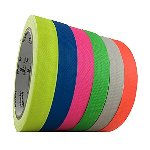 GreyParrot Tape UV Tape Blacklight Reactive, (6 Pack), (6 Colors), 33ft Per Roll, Fluorescent Cloth Tape, Glow in The Dark Tape Under UV Black Light