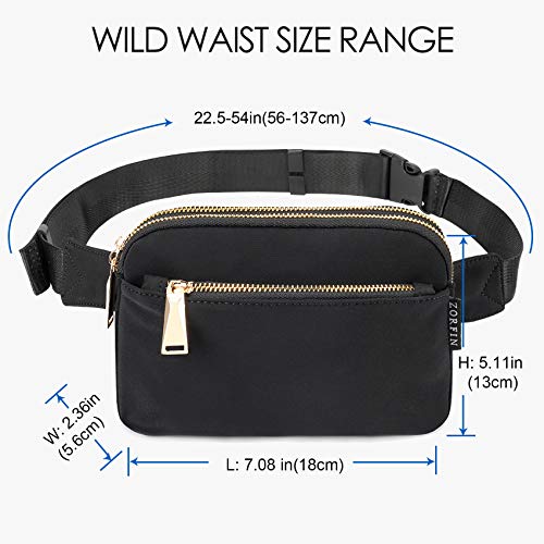 ZORFIN Fanny Packs for Women Men, Black Crossbody Fanny Pack, Belt Bag with Adjustable Strap, Fashion Waist Pack for Outdoors/Workout/Traveling/Casual/Running/Hiking/Cycling (Black)