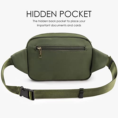 ZORFIN Fanny Packs for Women Men, Fashion Waist Pack Belt Bag with 5 Zipper Pockets Adjustable Belt, Casual Hip Bum Bag for Travel Shopping Hiking Cycling Running (Green)