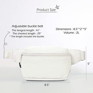 ODODOS 2L Belt Bag for Women Men, Crossbody Fanny Packs with Adjustable Strap Waist Pouch for Workout Hiking Running Travel, White