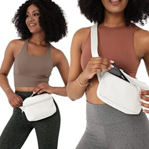 ODODOS 2L Belt Bag for Women Men, Crossbody Fanny Packs with Adjustable Strap Waist Pouch for Workout Hiking Running Travel, White