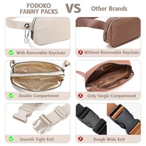 FODOKO Fanny Packs for Women Men, Fashionable Belt Bag Waist Pack for Women with Adjustable Strap, Bum Bag for Running Hiking Travel Workout (Ivory)