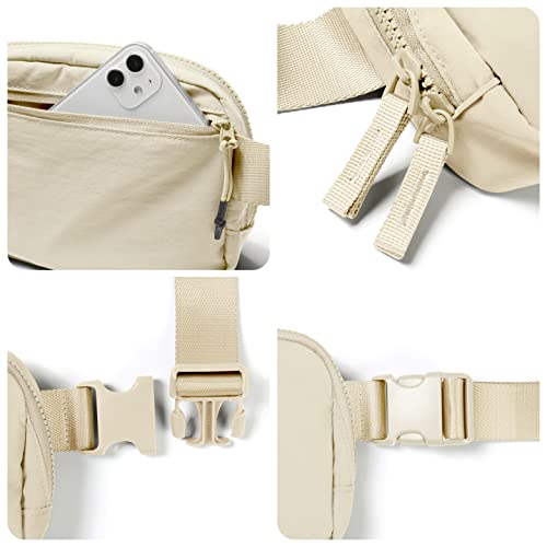 AslabCrew 2-Way Zipper Unisex Belt Bag with Adjustable Strap Fanny Packs Mini Waist Pouch for Outdoor Hiking Running Travel, Beige