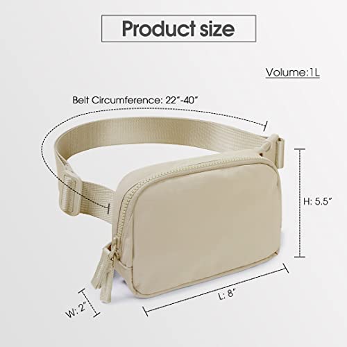 AslabCrew 2-Way Zipper Unisex Belt Bag with Adjustable Strap Fanny Packs Mini Waist Pouch for Outdoor Hiking Running Travel, Beige