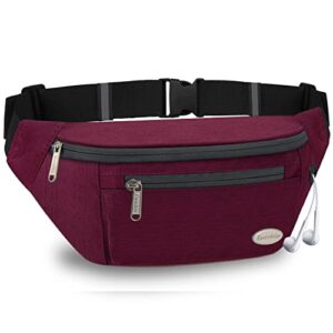 entchin fanny pack for women men with 4-zipper pockets, premium fashion waist pack crossbody bum bags for hiking, running, travel, cycling and casual(burgundy)