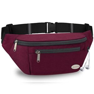 Entchin Fanny Pack for Women Men with 4-Zipper Pockets, premium fashion Waist Pack Crossbody Bum Bags for Hiking, Running, Travel, Cycling and Casual(Burgundy)