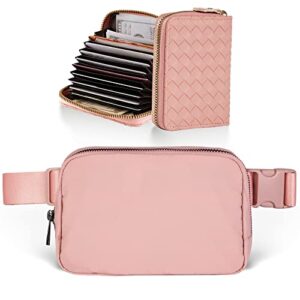 everywhere belt bag with card holder wallet for women, fanny pack crossbody bags with longer-length adjustable strap, unisex fashion waist packs for workout travelling running (pink)