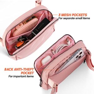 Everywhere Belt Bag with Card Holder Wallet for Women, Fanny Pack Crossbody Bags with Longer-length Adjustable Strap, Unisex Fashion Waist Packs for Workout Travelling Running (Pink)