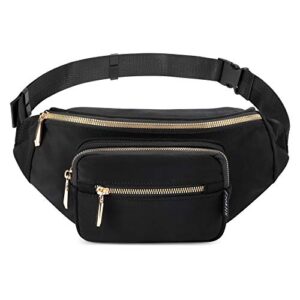 zorfin fanny packs for women men fashion crossbody bag waist bag for travel running walking hiking (black)