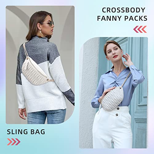 Keyli Fanny Pack Crossbody Bags for Women, Fashion Striped Belt Bag Waist Pack Christmas Gifts for Women with Adjustable Strap Waterproof Sling Bag Cross body Purse for outdoor Running Traving (White)