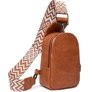 sling bag for women fanny pack crossbody bags for women chest bags cross body purse pu shoulder backpack for women men teen girls (brown)