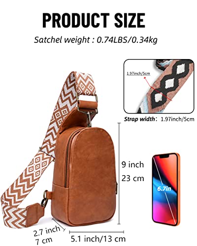 Sling Bag for Women Fanny Pack Crossbody Bags for Women Chest Bags Cross Body Purse PU Shoulder Backpack for Women Men Teen Girls (Brown)