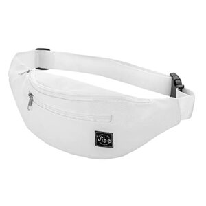 vibe festival gear fanny pack for men women – solid color – white fanny pack – cute waist bag for festival rave hiking running cycling