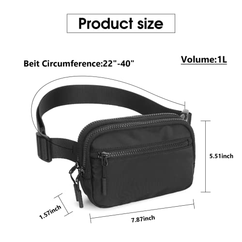 WESTBRONCO Fanny Packs for Women Men, Belt Bag with 4 Zipper Pockets, Fashion Waist Packs, Lightweight Crossbody Bags with Adjustable Strap for Workout/Running/Hiking (Black)