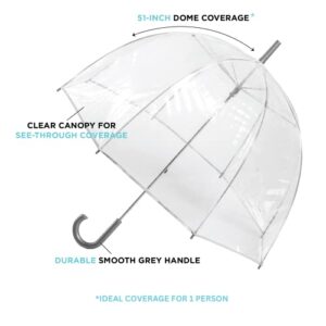 totes Women's Clear Bubble Umbrella – Transparent Dome Coverage – Large Windproof and Rainproof Canopy – Ideal for Weddings, Proms or Everyday Protection, Clear