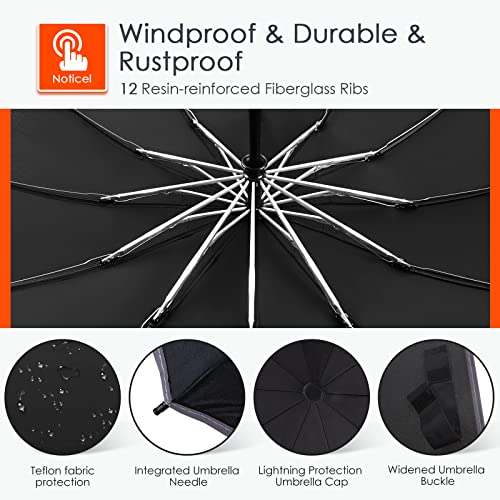 Bodyguard Inverted Umbrella Large Windproof Umbrellas for Rain Sun Travel Umbrella Compact with Reflective Stripe, Black-46 INCH