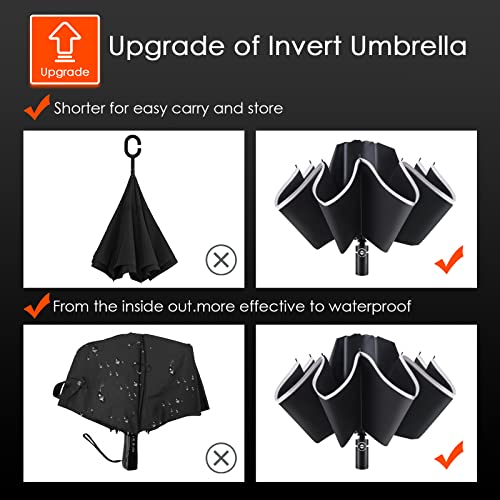 Bodyguard Inverted Umbrella Large Windproof Umbrellas for Rain Sun Travel Umbrella Compact with Reflective Stripe, Black-46 INCH