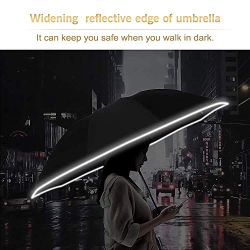 Bodyguard Inverted Umbrella Large Windproof Umbrellas for Rain Sun Travel Umbrella Compact with Reflective Stripe, Black-46 INCH