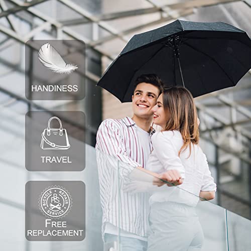 SIEPASA Windproof Travel Compact Umbrella, 8-Ribs Anti-UV Waterproof Folding Umbrella with Telfon Coating-One Button for Auto Open and Close. (Black)