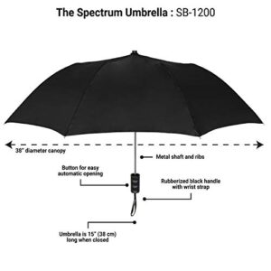 STROMBERGBRAND UMBRELLAS Spectrum Popular Style 16" Automatic Open Umbrella Light Weight Travel Folding Umbrella for Men and Women, (Black)