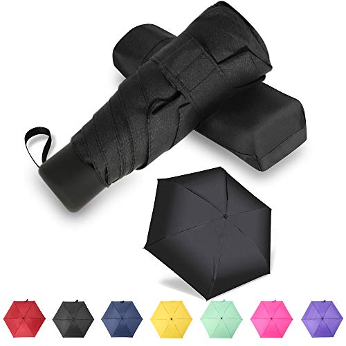 Small Mini Umbrella with Case by GAOYAINIG Light Compact Design Perfect for Travel Lightweight Portable Parasol Outdoor Sun&Rain Umbrellas Black