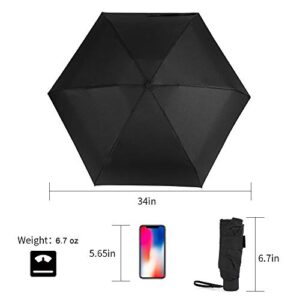 Small Mini Umbrella with Case by GAOYAINIG Light Compact Design Perfect for Travel Lightweight Portable Parasol Outdoor Sun&Rain Umbrellas Black