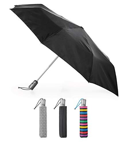 totes Titan Automatic Open Close Windproof & Water-Resistant Foldable Umbrella, Black