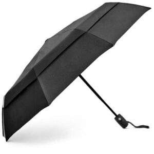 eez-y travel umbrellas for rain – wind resistant w/open close button – black