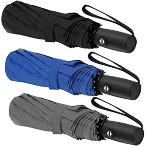 Liberty Imports 3 Pack Windproof Travel Rain Umbrellas - Compact, Light, Automatic, Strong and Portable - for Men and Women (Ed.1)