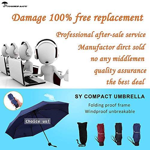 SY COMPACT Travel Umbrella - Lightweight Portable mini Compact Umbrellas (black)