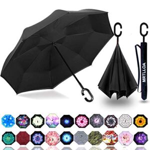 mrtlloa windproof inverted reverse umbrella with uv protection, c-shaped handle double layer stick umbrella for rain (black)